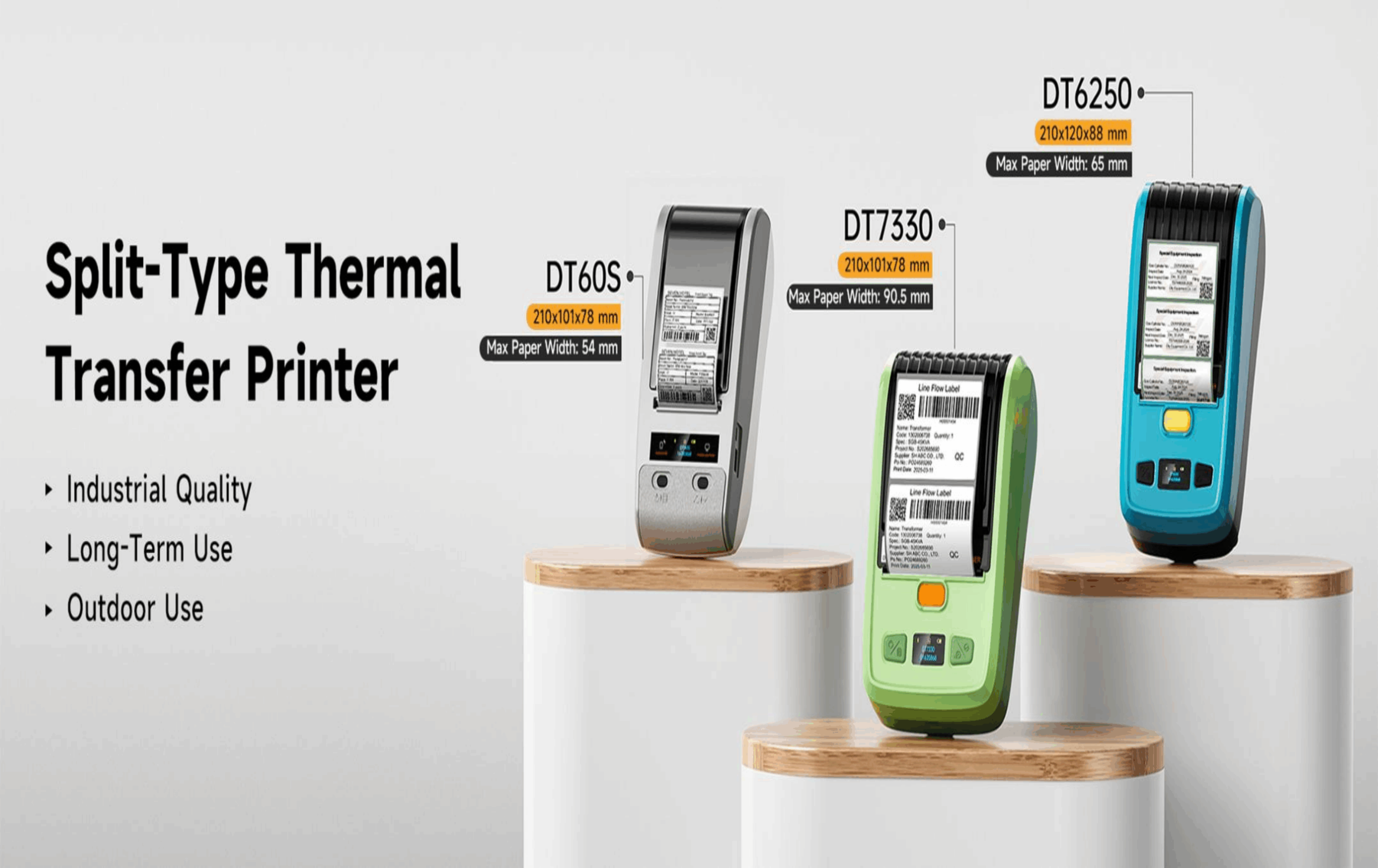 Portable thermal transfer label printer for industrial asset management and outdoor operations