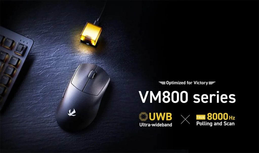Leaked SteelSeries Rival Pro Mini UWB wireless gaming mouse packaging showing 8000Hz polling rate and hot-swappable battery design